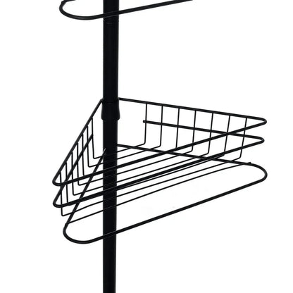 4 Tier Adjustable Black Metal Telescopic Corner Shelf Storage Bath Shower Wall Bathroom Easy Assembly