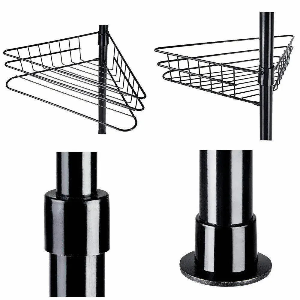 4 Tier Adjustable Black Metal Telescopic Corner Shelf Storage Bath Shower Wall Bathroom Easy Assembly