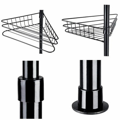 4 Tier Adjustable Black Metal Telescopic Corner Shelf Storage Bath Shower Wall Bathroom Easy Assembly